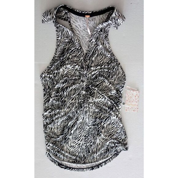 Free People OB1075884 Women Sz M Zebra Print Ruffled Buttoned Collared Tank Top - Picture 1 of 6